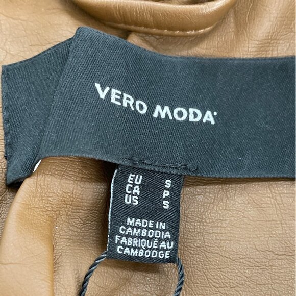 Vero Moda Women's Brown Faux Leather Jacket With Various Pockets Sz S - New - Picture 6 of 9